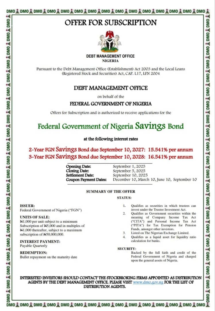 FGN Savings Bond Subscription for September 2025 is Now Open – Here’s How to Apply Easily!